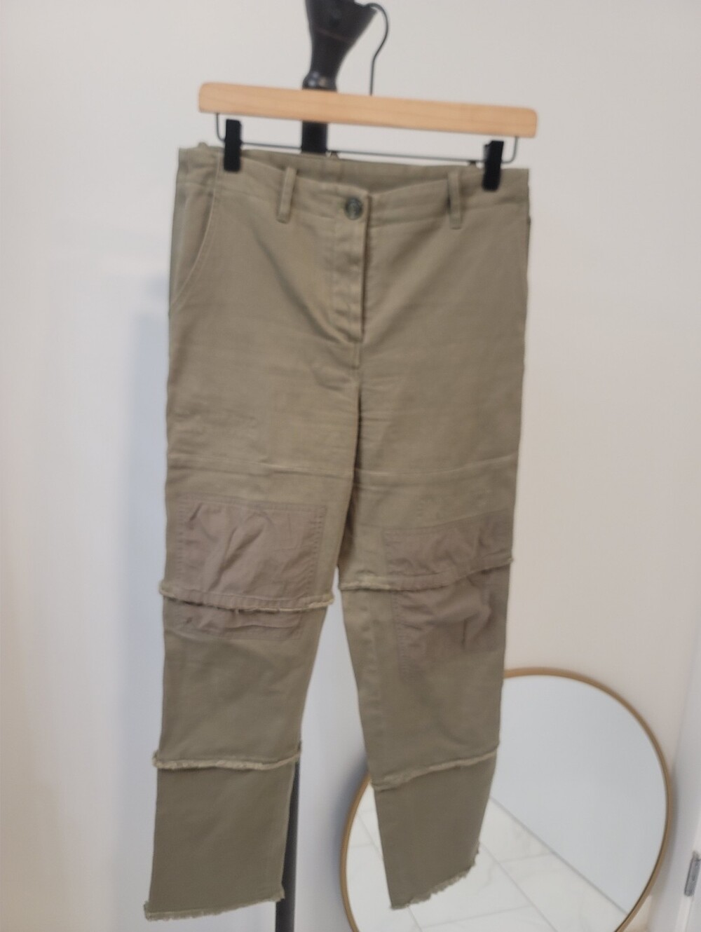 TWP Frayed Boyfriend Chino Olive Green Cargo Pants utility raw hem cut off Sz 4